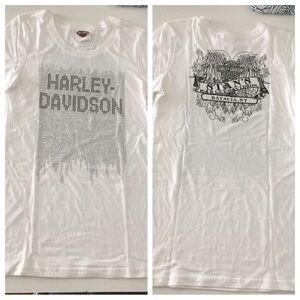 White Studded Harley Davidson Dealer T-shirt SMALL Stan's Harley Batavia NY